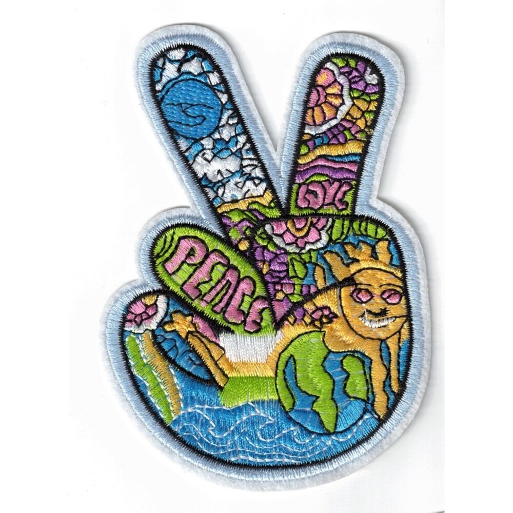 Peace Dueces Life World 5x3.5in Embroidered Iron-on Patch